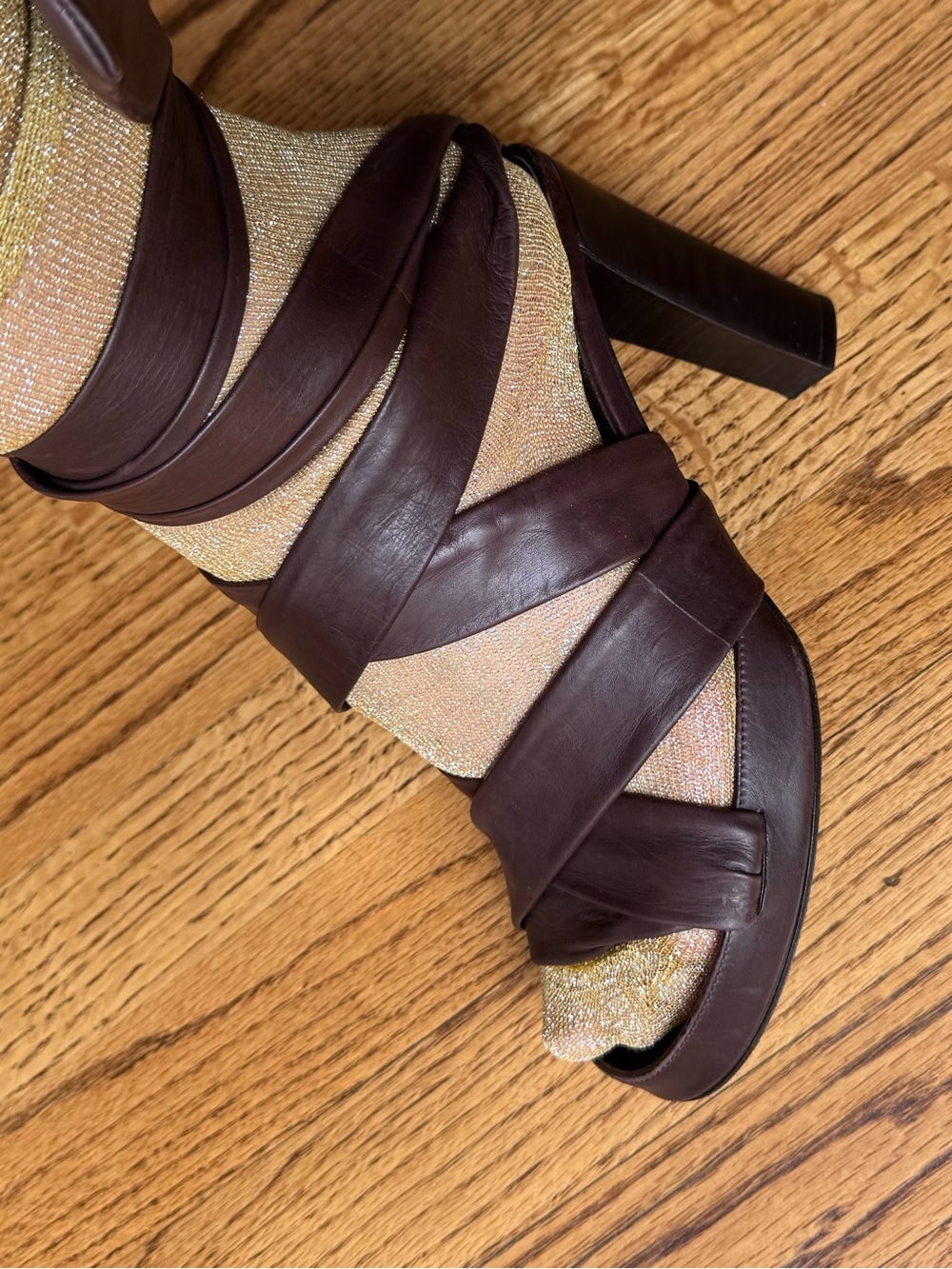 Bottega Veneta Brown Leather Wrap Sandals - Picture 2 of 5
